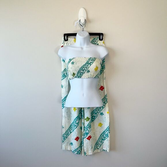 Stone Fox Wear Two Piece Linen Blend Set Smocked Bandeau Top & Pants Boho Small - Picture 1 of 9